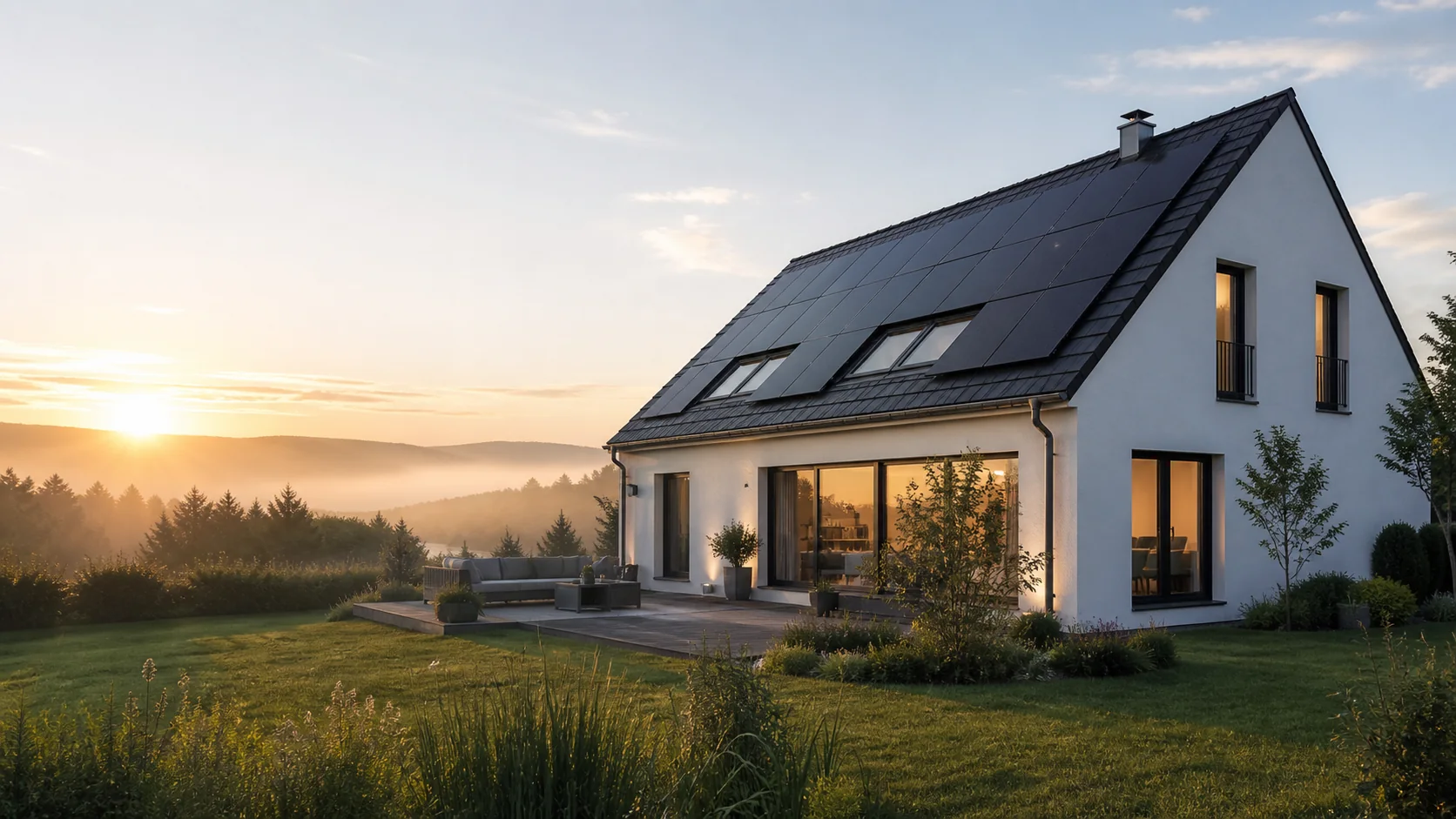 Architektonisch integrierte Photovoltaikanlage auf einem modernen Wohnhaus