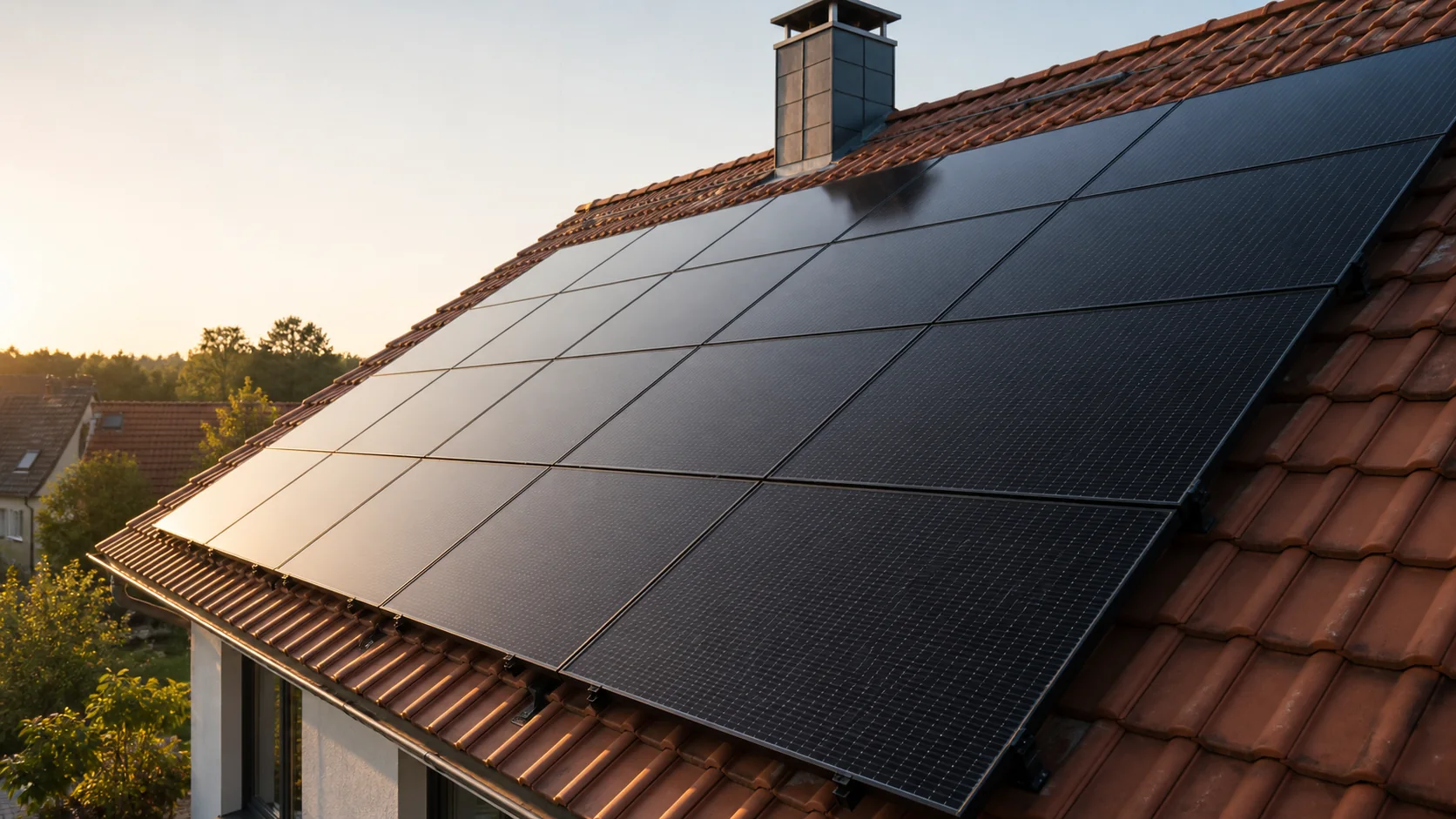 All-Black-Photovoltaikmodule auf einem deutschen Ziegeldach
